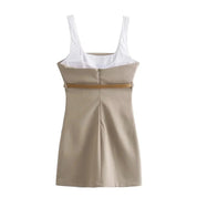 Mini Jurk Dames Mouwloos met Ceintuur en Getailleerde Pasvorm - Khaki - Maelen