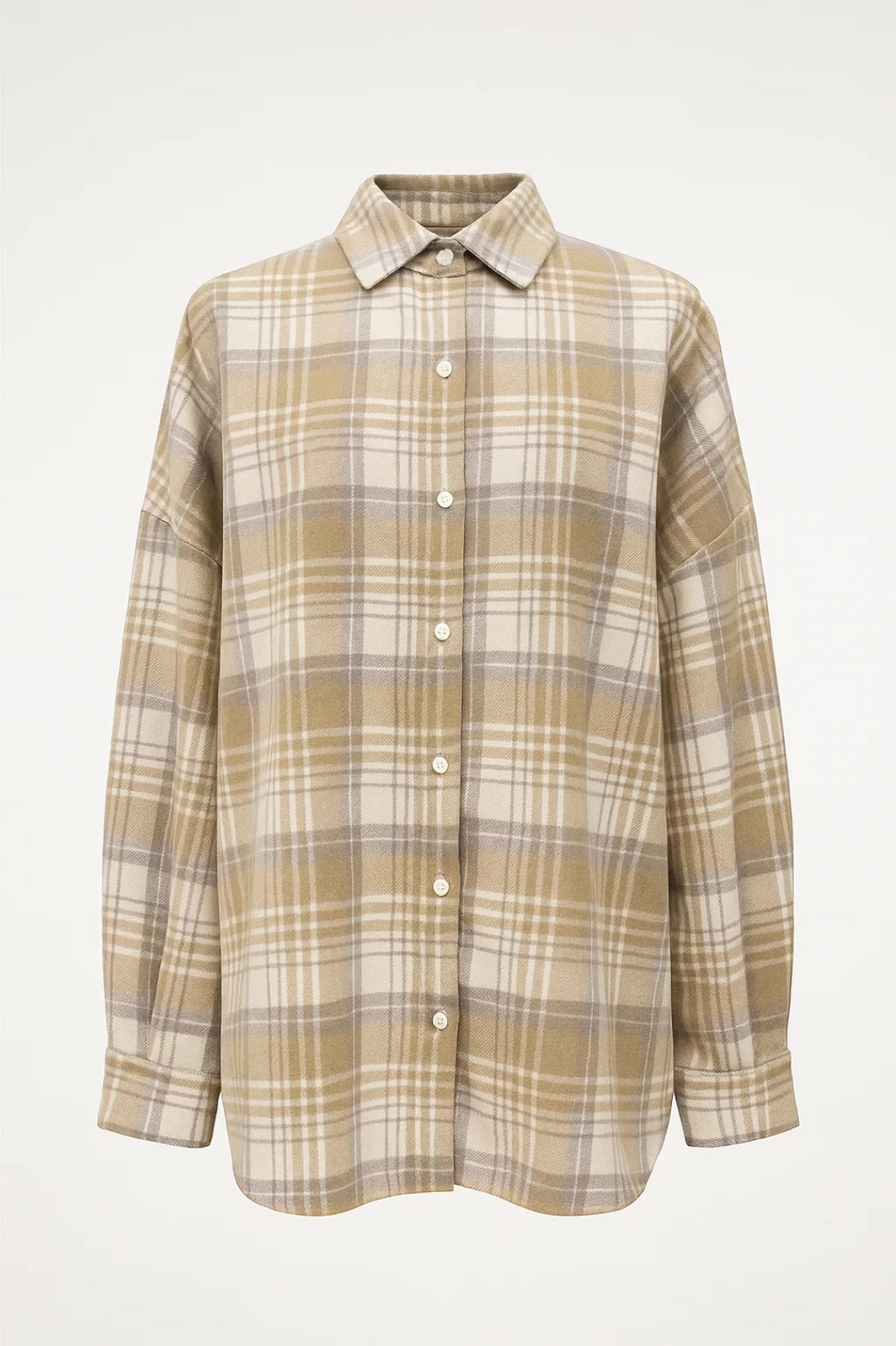 Geruite Oversized Damesblouse met Knoopsluiting - Beige - Maelen