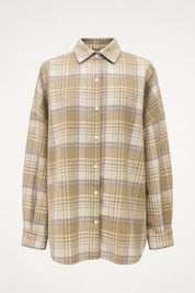 Geruite Oversized Damesblouse met Knoopsluiting - Beige - Maelen