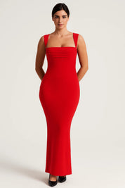 Bodycon Maxi Jurk Dames Aansluitend Mouwloos Avond Gala - Zwart / Rood - Maelen