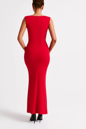 Bodycon Maxi Jurk Dames Aansluitend Mouwloos Avond Gala - Zwart / Rood - Maelen
