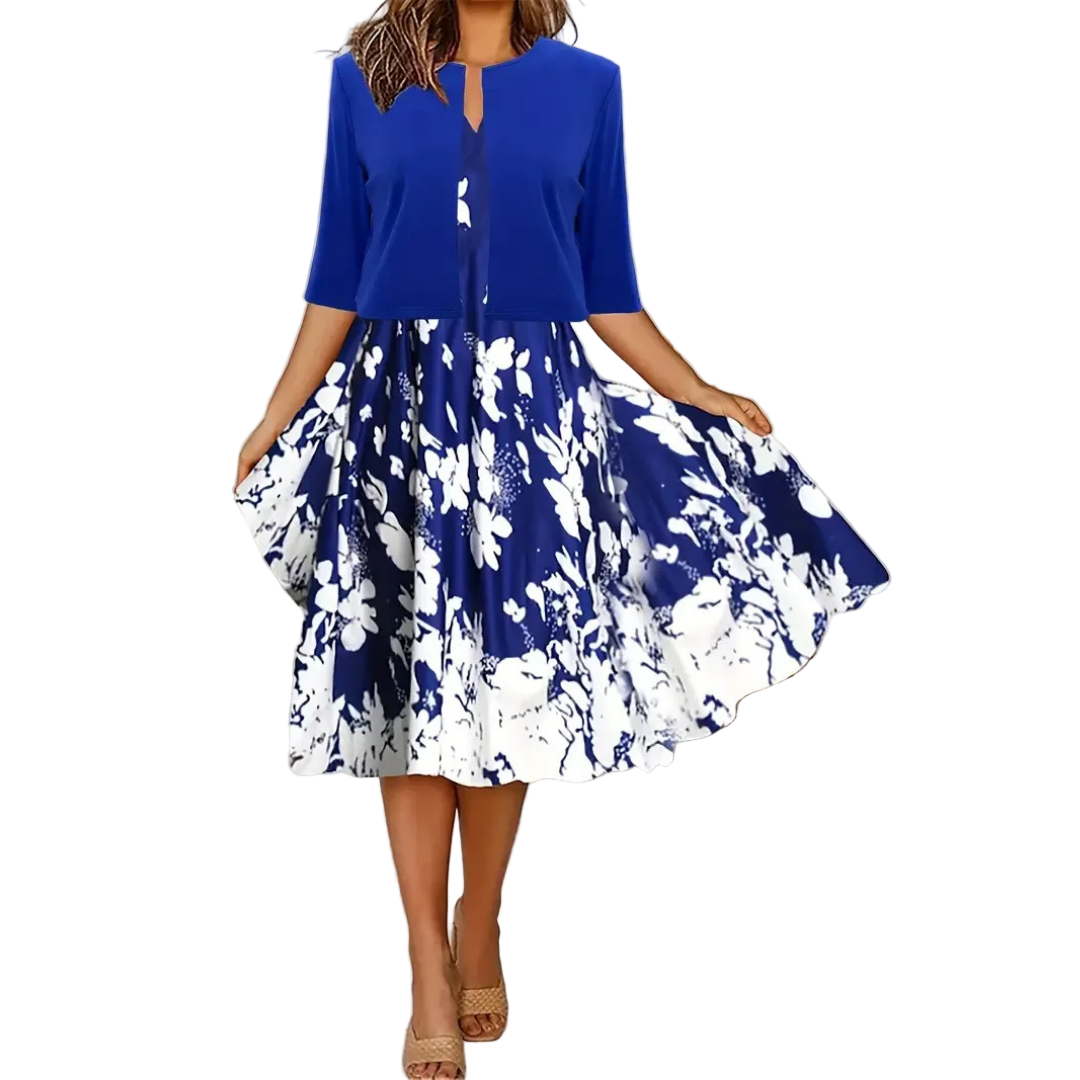 Lange Jurk Dames Bloemenprint Losvallend Casual Maxi - Blauw / Zwart / Beige - Maelen