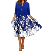 Lange Jurk Dames Bloemenprint Losvallend Casual Maxi - Blauw / Zwart / Beige - Maelen