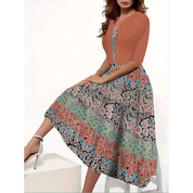 Lange Jurk Dames Bloemenprint Losvallend Casual Maxi - Blauw / Zwart / Beige - Maelen