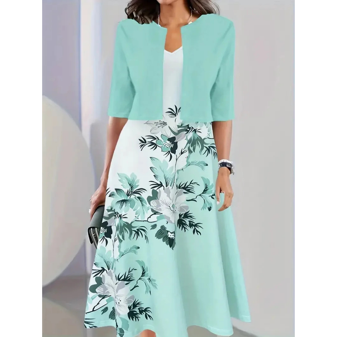 Lange Jurk Dames Bloemenprint Losvallend Casual Maxi - Blauw / Zwart / Beige - Maelen