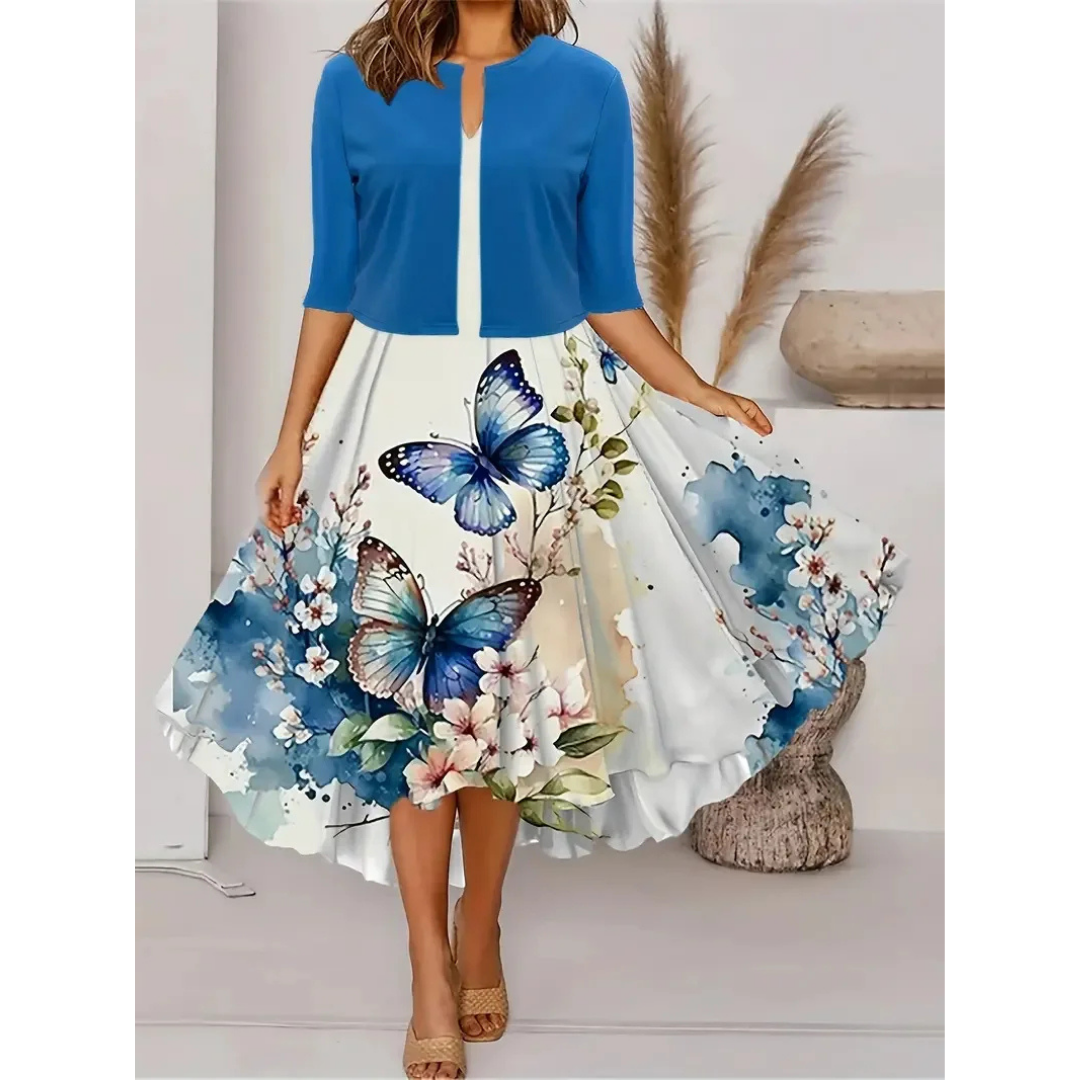 Lange Jurk Dames Bloemenprint Losvallend Casual Maxi - Blauw / Zwart / Beige - Maelen