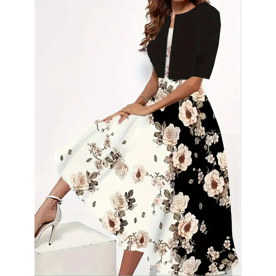 Lange Jurk Dames Bloemenprint Losvallend Casual Maxi - Blauw / Zwart / Beige - Maelen