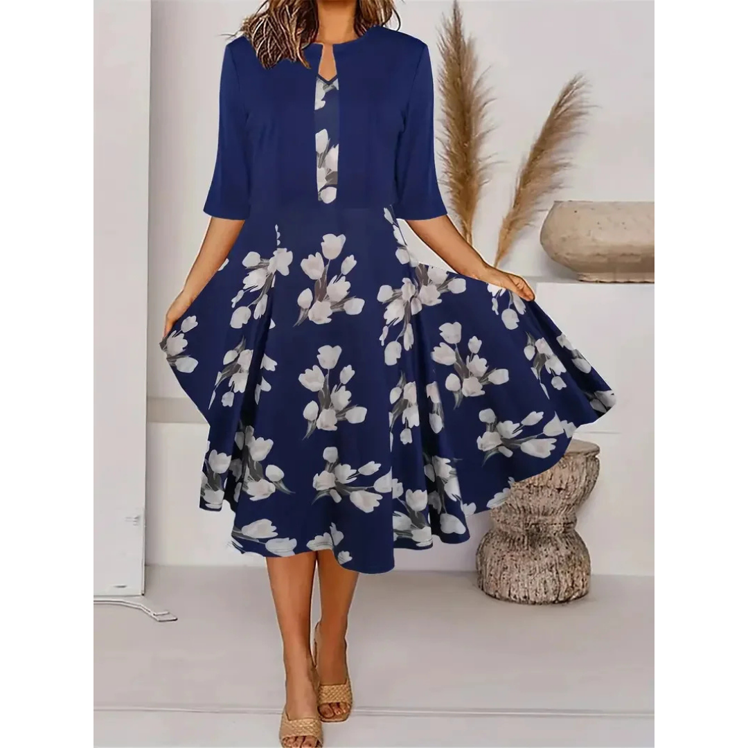 Lange Jurk Dames Bloemenprint Losvallend Casual Maxi - Blauw / Zwart / Beige - Maelen