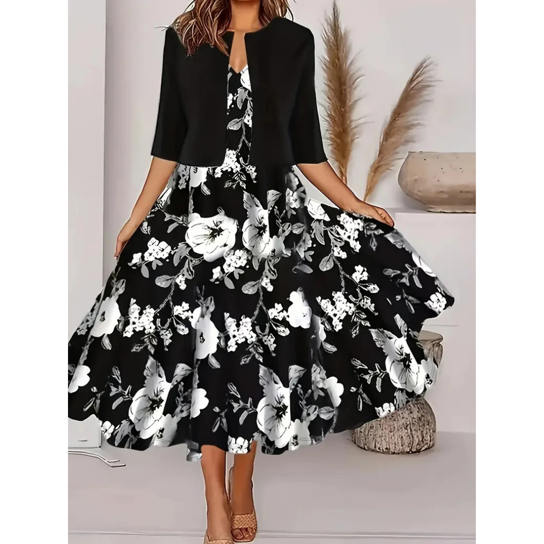 Lange Jurk Dames Bloemenprint Losvallend Casual Maxi - Blauw / Zwart / Beige - Maelen