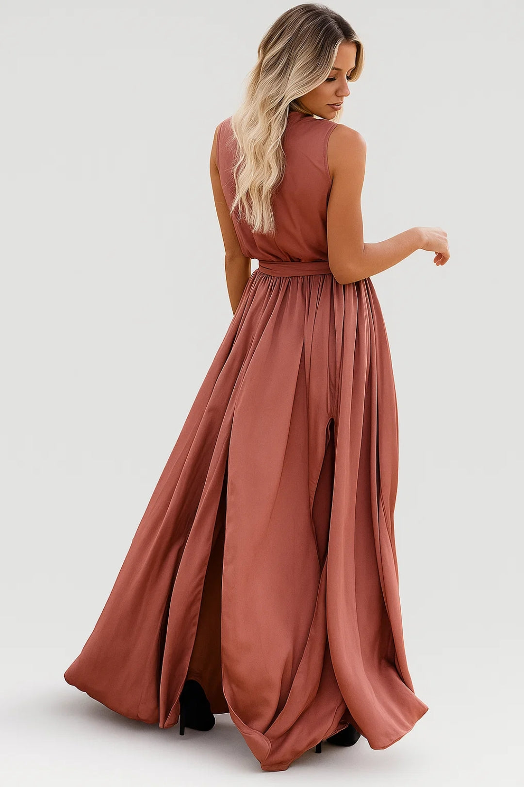 Wikkel Maxi Jurk met Tailleband Dames - Bruin - Maelen