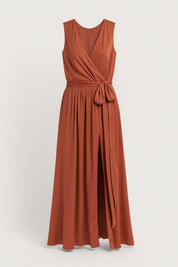 Wikkel Maxi Jurk met Tailleband Dames - Bruin - Maelen