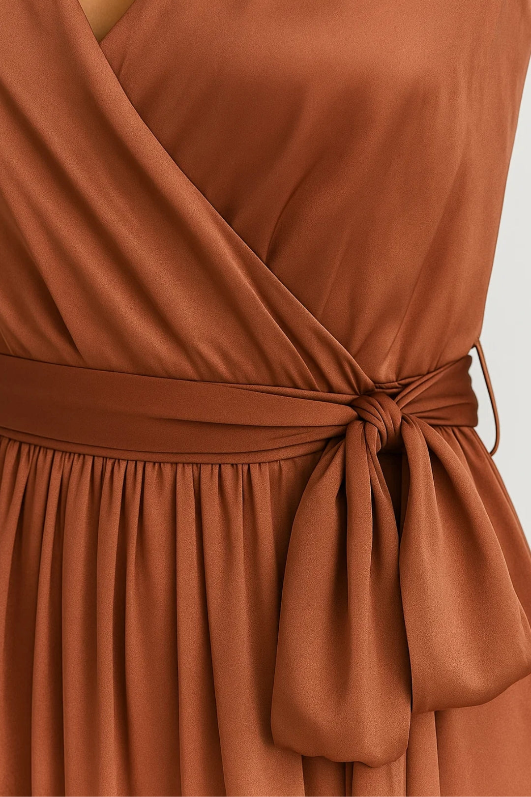 Wikkel Maxi Jurk met Tailleband Dames - Bruin - Maelen