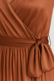 Wikkel Maxi Jurk met Tailleband Dames - Bruin - Maelen