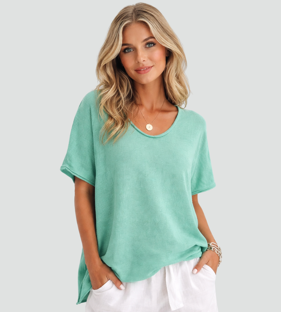 Lekker Damesoverhemd met Korte Mouwen en Losse Oversized Pasvorm - Marineblauw/Groen/Grijs
