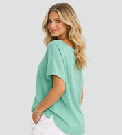Lekker Damesoverhemd met Korte Mouwen en Losse Oversized Pasvorm - Marineblauw/Groen/Grijs