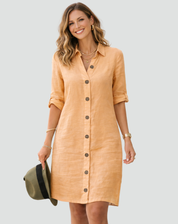 Zomerse Linnen Midi Overhemdjurk voor Dames met Losse Pasvorm en Knoopsluiting - Zwart/Wit/Blauw