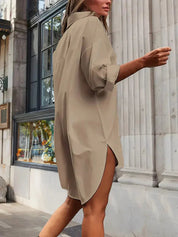 Blousejurk Dames Oversized met Lange Mouwen en Knoopsluiting - Wit / Khaki / Blauw - Maelen