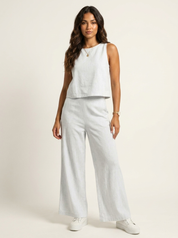 Linnenlook Tweedelige Set Elise met Mouwloze Top en Wijde Broek - Zwart/Beige/Khaki