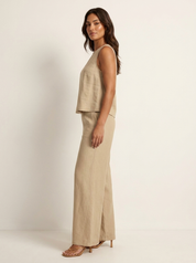 Linnenlook Tweedelige Set Elise met Mouwloze Top en Wijde Broek - Zwart/Beige/Khaki