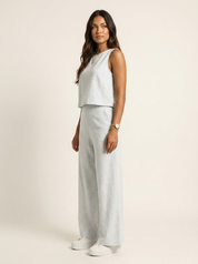 Linnenlook Tweedelige Set Elise met Mouwloze Top en Wijde Broek - Zwart/Beige/Khaki