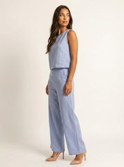 Linnenlook Tweedelige Set Elise met Mouwloze Top en Wijde Broek - Zwart/Beige/Khaki