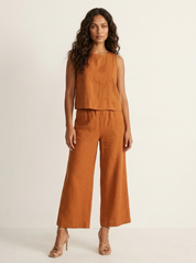 Linnenlook Tweedelige Set Elise met Mouwloze Top en Wijde Broek - Zwart/Beige/Khaki