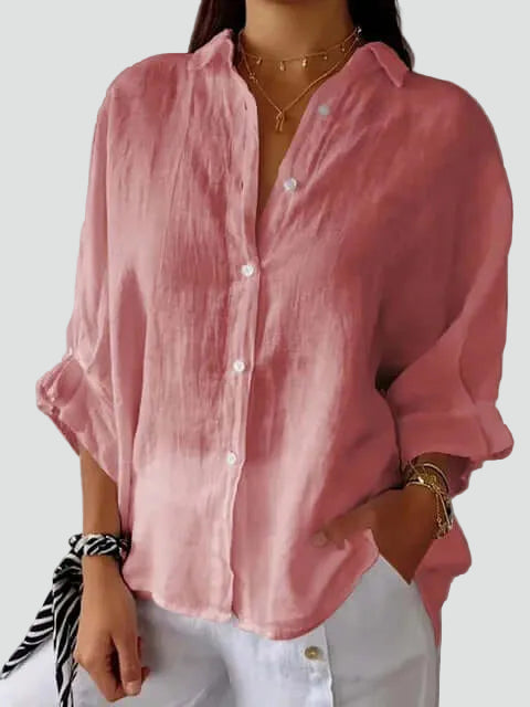 Losse Damesshirt van Linnen, Oversized met Diepe V-hals, Ideaal voor de Zomer en Dagelijks Gebruik - Wit/Zwart/Geel