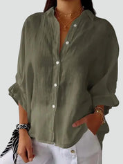 Losse Damesshirt van Linnen, Oversized met Diepe V-hals, Ideaal voor de Zomer en Dagelijks Gebruik - Wit/Zwart/Geel