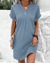 Midi Jurk Dames V-Hals met Korte Mouwen en Knoopsluiting - Groen / Zwart / Wit - Maelen