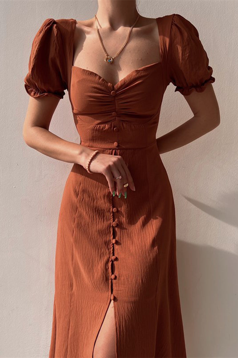 Maxi Jurk Dames met Diepe V-Hals Spaghettibandjes en Split - Bruin / Zwart - Maelen