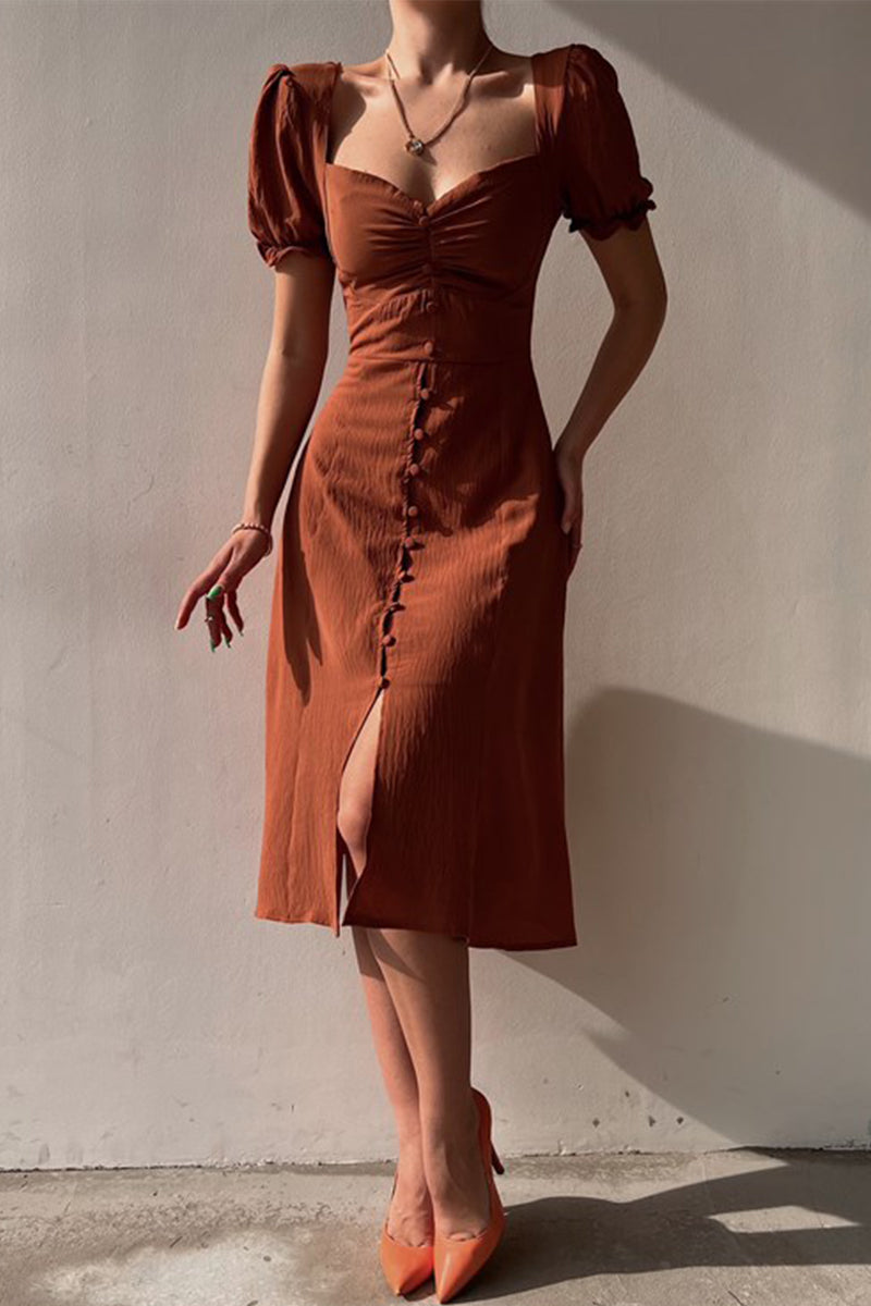 Maxi Jurk Dames met Diepe V-Hals Spaghettibandjes en Split - Bruin / Zwart - Maelen