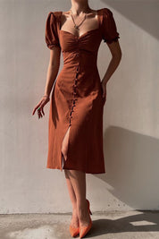 Maxi Jurk Dames met Diepe V-Hals Spaghettibandjes en Split - Bruin / Zwart - Maelen