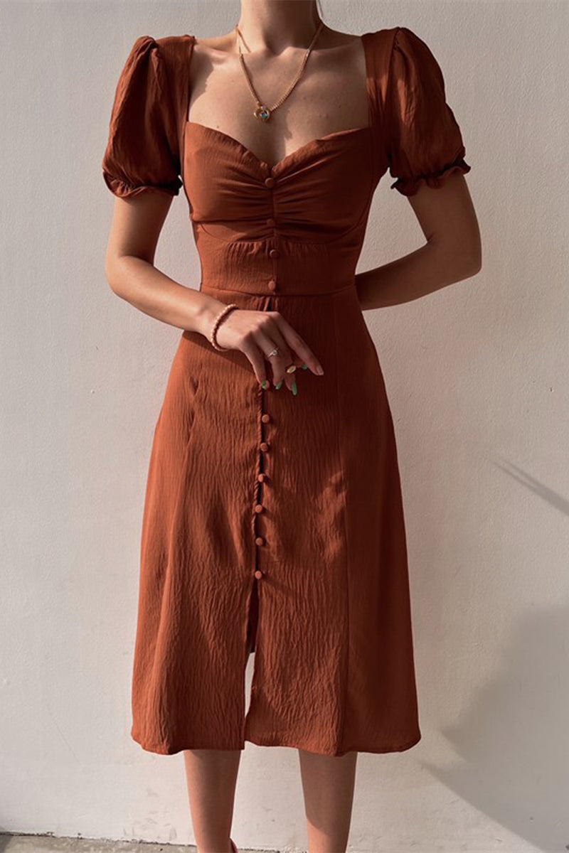 Maxi Jurk Dames met Diepe V-Hals Spaghettibandjes en Split - Bruin / Zwart - Maelen