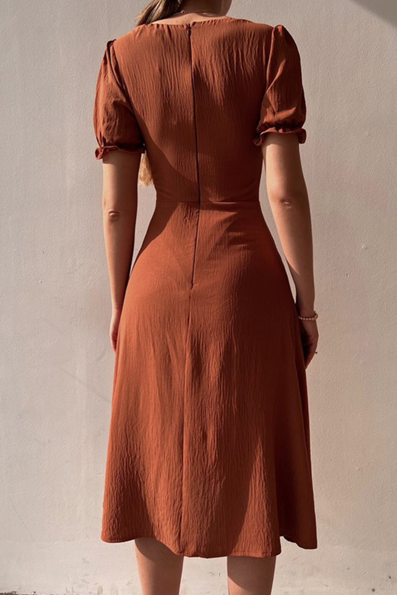Maxi Jurk Dames met Diepe V-Hals Spaghettibandjes en Split - Bruin / Zwart - Maelen