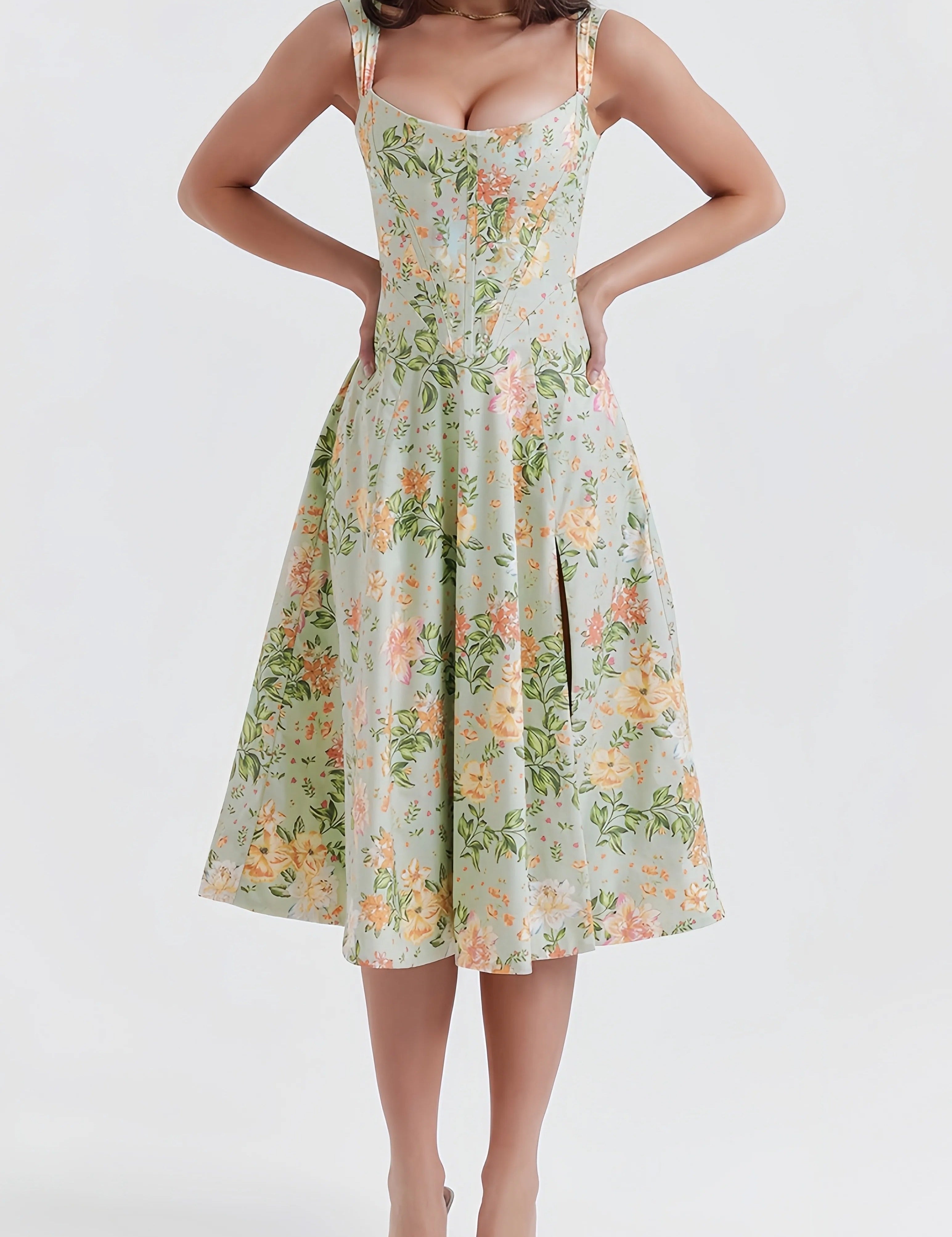 Livia___Dames_Midi-Jurk_-_Bloemmotief_met_Flatterende_Split__Zomerjurk_0.jpg