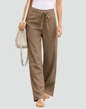 Linnen Broek Dames met Wijde Pijpen en Taillekoord - Beige/Kaki/Zwart