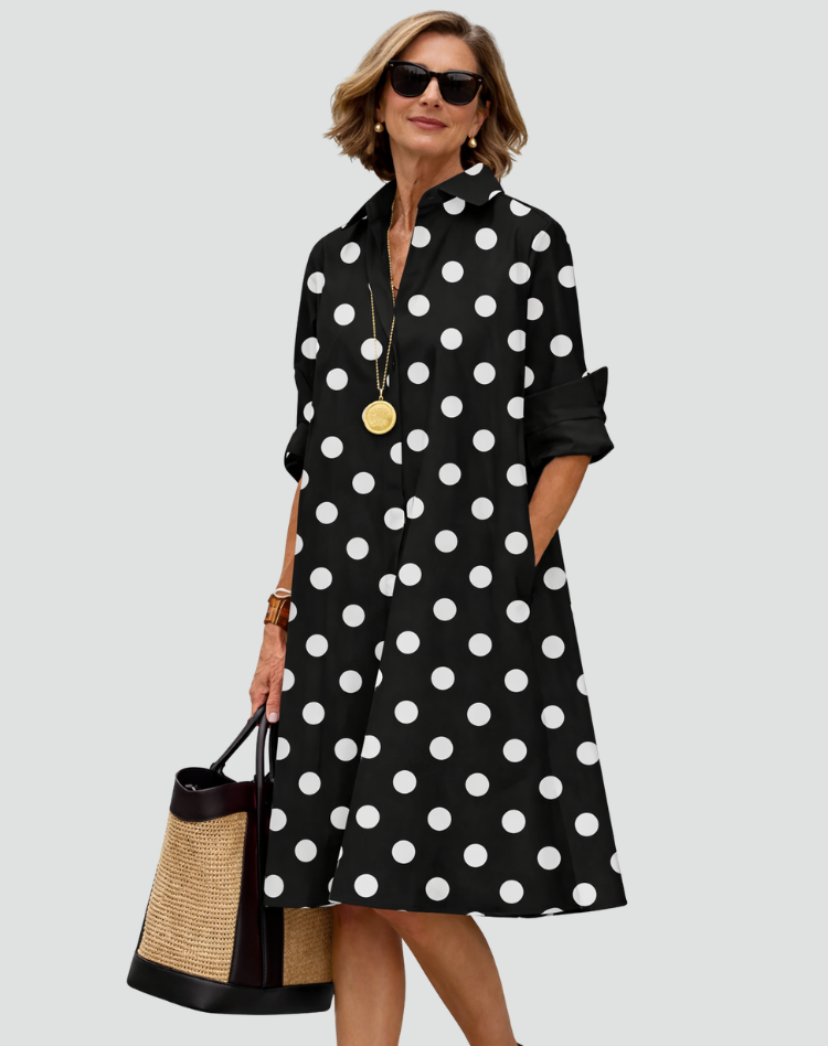 Elegante Klassieke Midi Overhemdjurk voor Dames met Knoopsluiting - Rood/Zwart/Wit