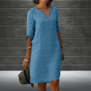 Dames Midi Zomerjurk V-hals Korte Mouwen Losse Pasvorm Casual Lente Zomer - Blauw / Groen / Oranje - Maelen