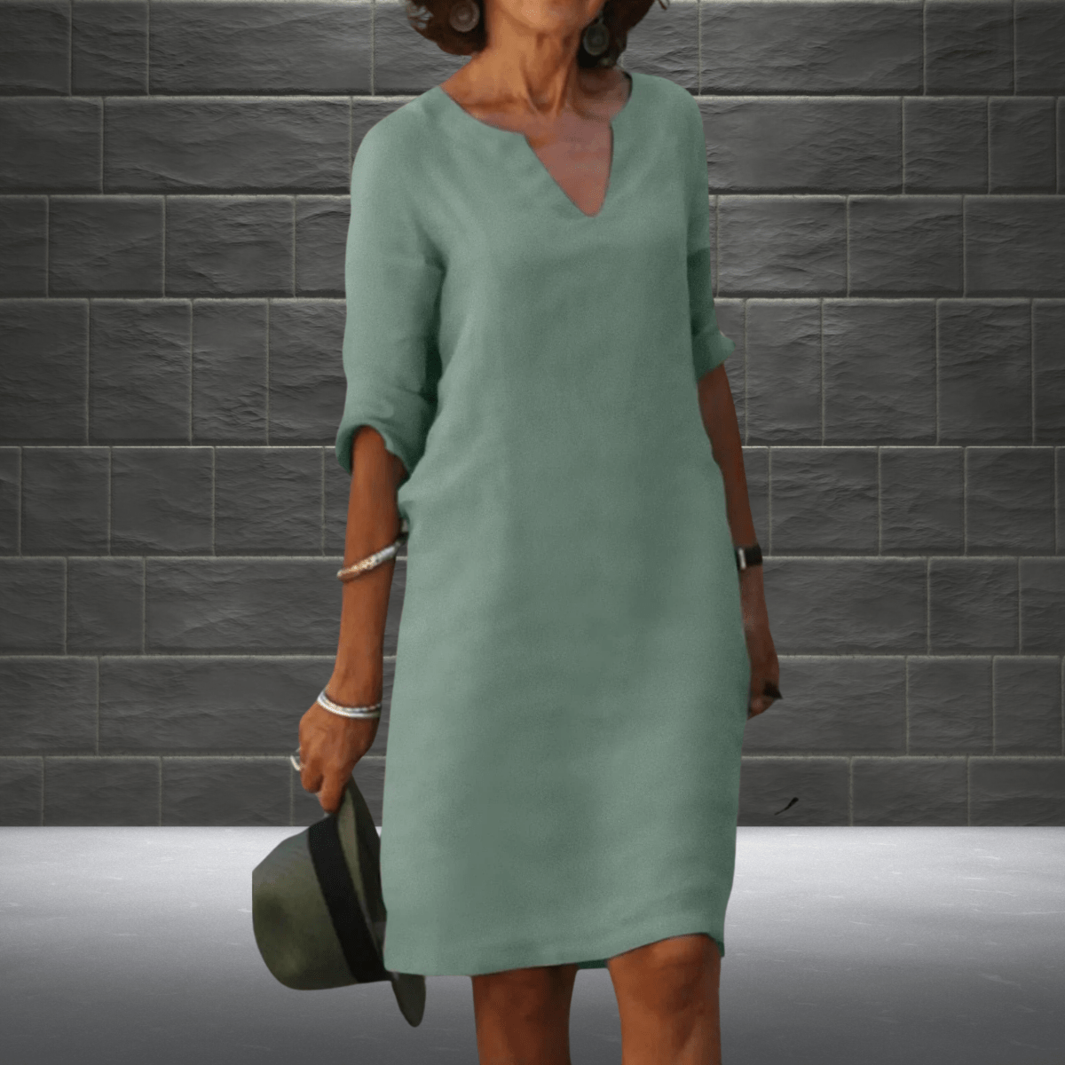 Dames Midi Zomerjurk V-hals Korte Mouwen Losse Pasvorm Casual Lente Zomer - Blauw / Groen / Oranje - Maelen