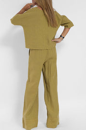 Lola Set | Katoen-Linnen Damespak met Cropped Top en High-Waist Wijde Broek