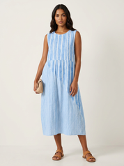 Luchtige Midi Damesjurk Elara met Print, Mouwloos en Steekzakken - Blauw 1/Blauw 2/Veelkleurig 1