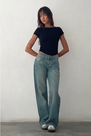 Roja | Straight-Leg Jeans Dames met Lage Taille - Trendy, Relaxed en Veelzijdig - Zwartgrijs