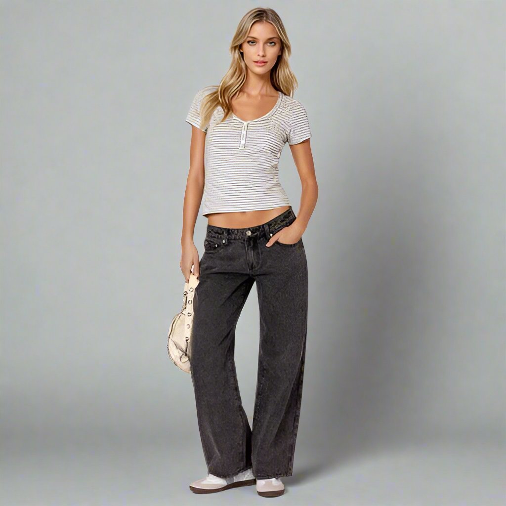 Roja | Straight-Leg Jeans Dames met Lage Taille - Trendy, Relaxed en Veelzijdig - Zwartgrijs