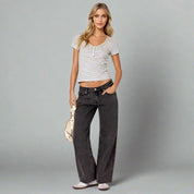 Roja | Straight-Leg Jeans Dames met Lage Taille - Trendy, Relaxed en Veelzijdig - Zwartgrijs