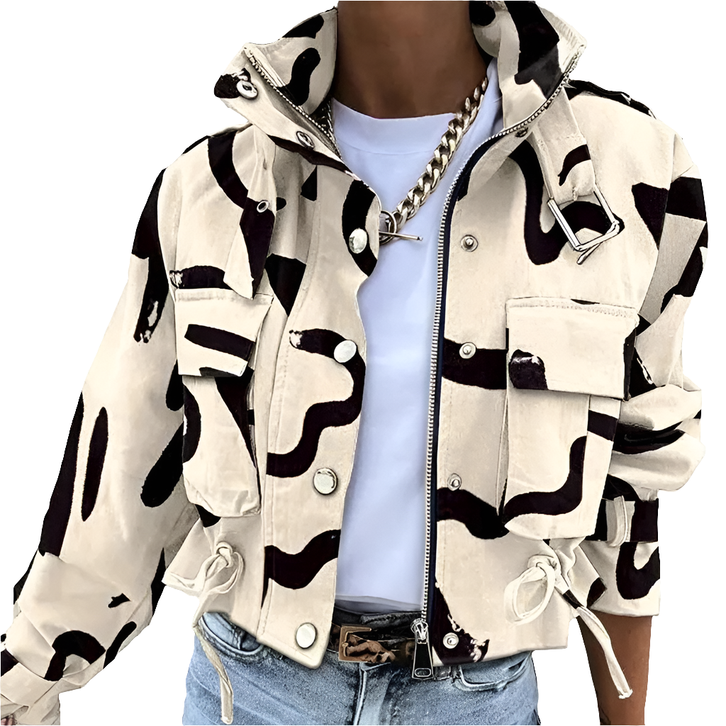 Demi | Stijlvolle Tussenjas Dames Cropped Bomberjack - Stoere Kraag, Trendy en Veelzijdig - Beige/Zwart / Groen