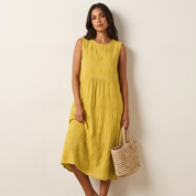 Midi-jurk Elin met Geborduurde Details, Katoenlinnenmix en Mouwloos Ontwerp - Wit/Blauw/Groen