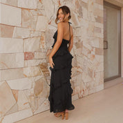 Sienna | Maxi Ruffle Jurk Dames - Elegant, Vloeiend en Feestklaar - Geel / Zwart