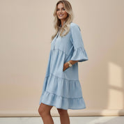 Denim Midi Jurk Dames Mouwloos met A-Lijn en Knoopsluiting - Lichtblauw - Maelen