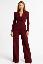 Alessia Romano | Luxe Blazer Jumpsuit met V-hals en Wide-leg Pasvorm