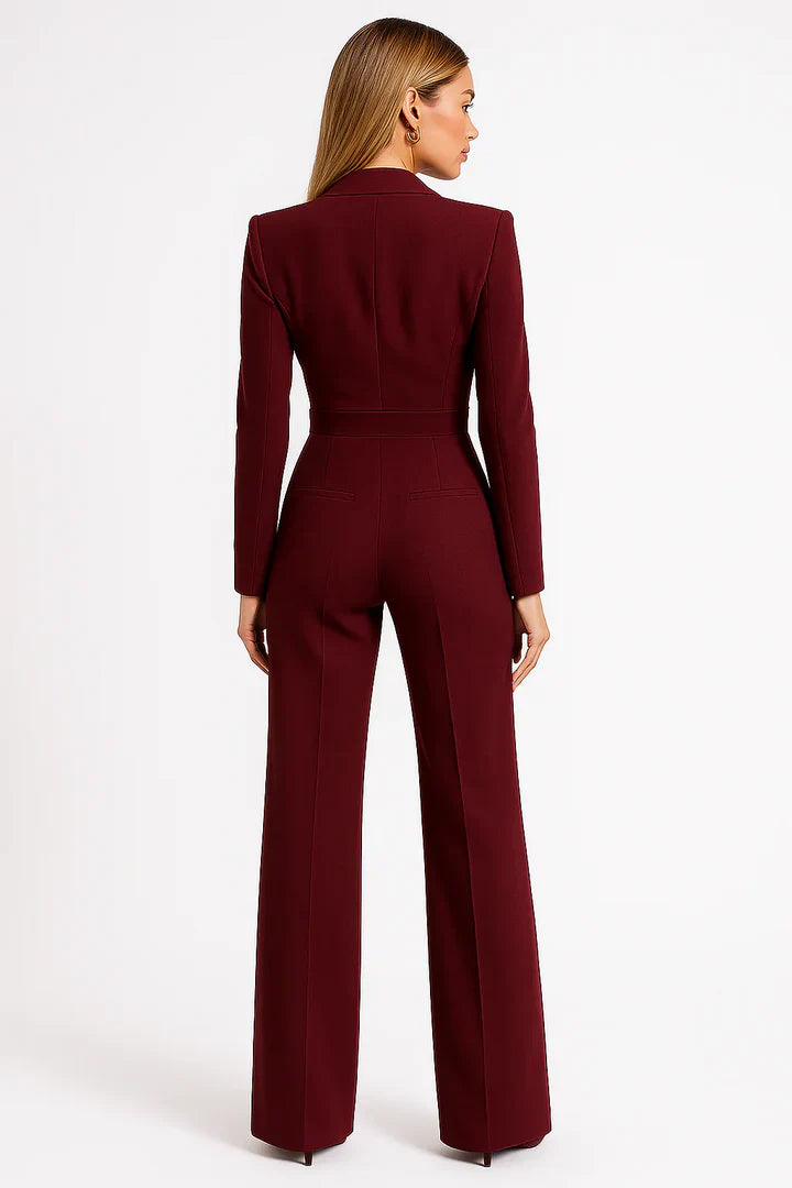 Alessia Romano | Luxe Blazer Jumpsuit met V-hals en Wide-leg Pasvorm